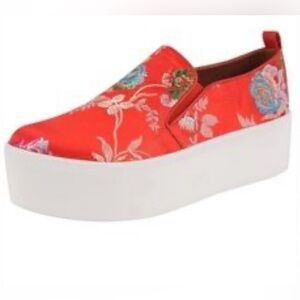 Golo Vivian Platform Silk Floral Shoes Size 9 red asian
